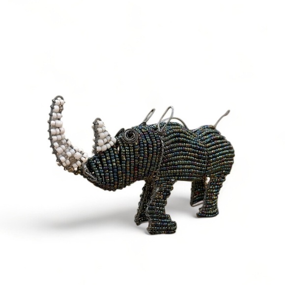 Dilwana Rhino Wired and Beads - Handmade African Craft - Iridescent Blue White - Picture 5 of 6